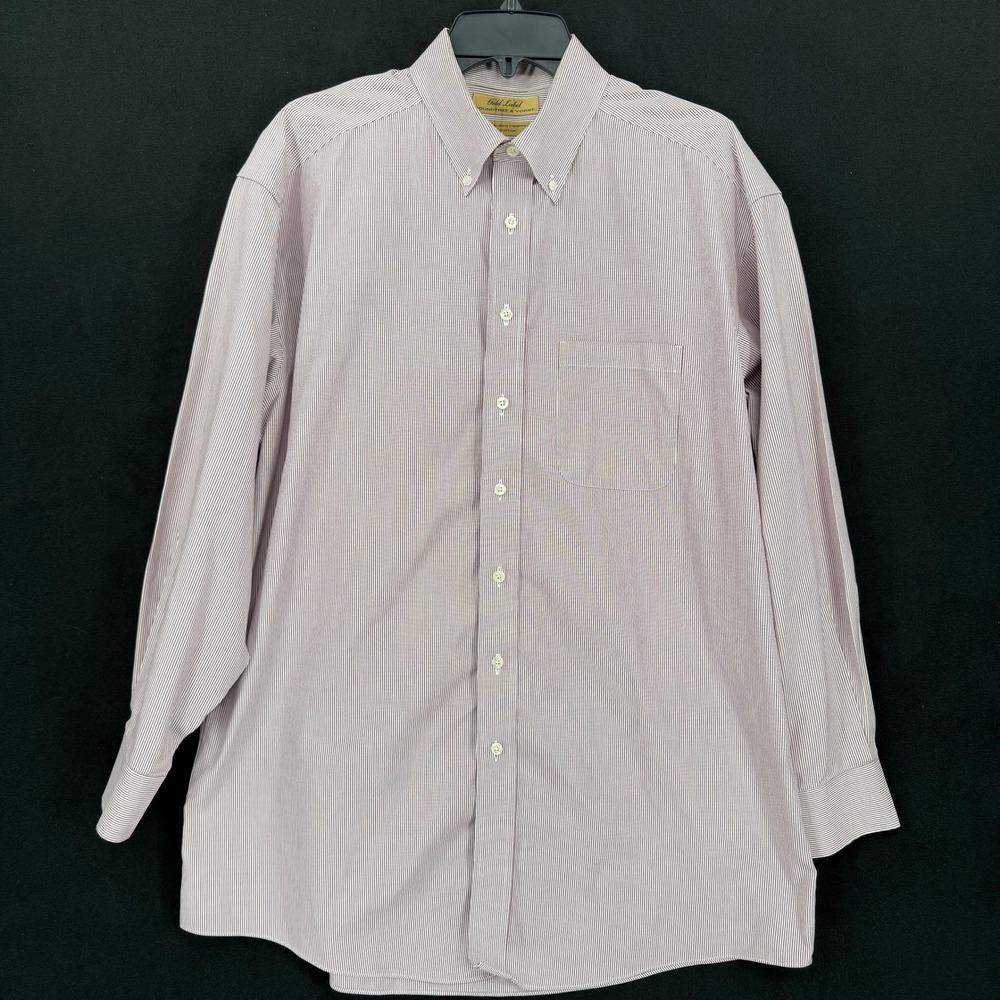 Roundtree & Yorke Gold Label Mens 16 33 Non-Iron Pinpoint Stripe Shirt Burgundy